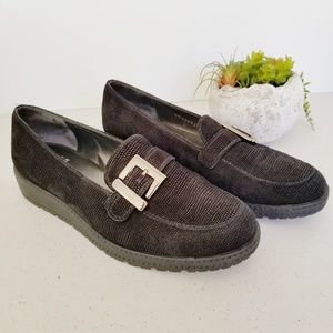 Stuart Weitzman loafer wedge buckle slip on shoes